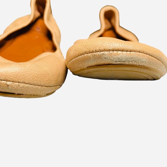 LUCKY BRAND 6.5 M Leather Emmie Ballet Flats Pearl Shimmer Golden Slip On Shoes - Picture 4 of 7